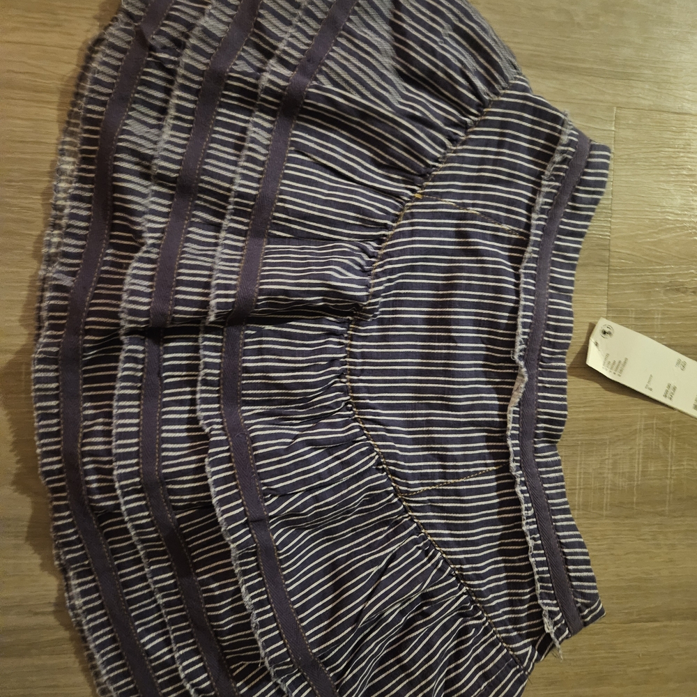 Urban Outfitters Navy and White Striped Ruffled Mini Skirt